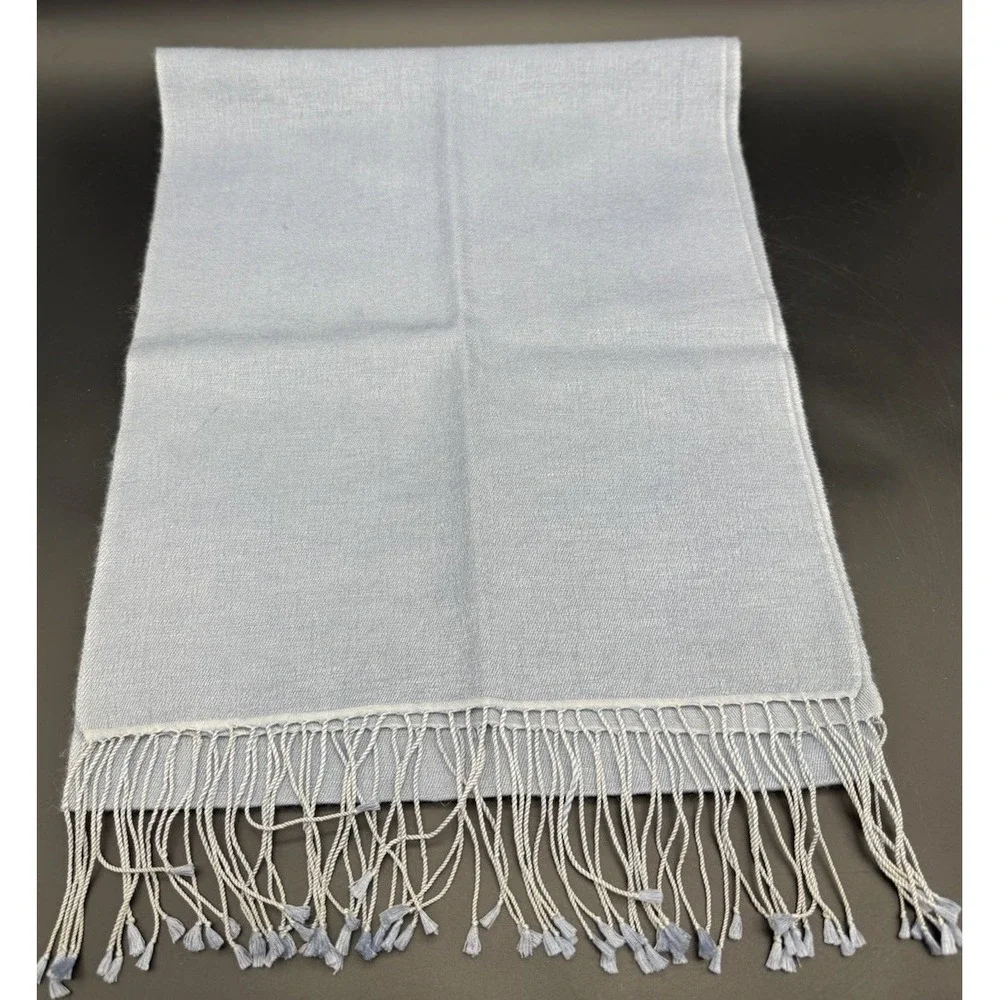 Unbranded Pashmina Silk Scarf Shawl Slate Blue Handmade Nepal Fringe Scarf
